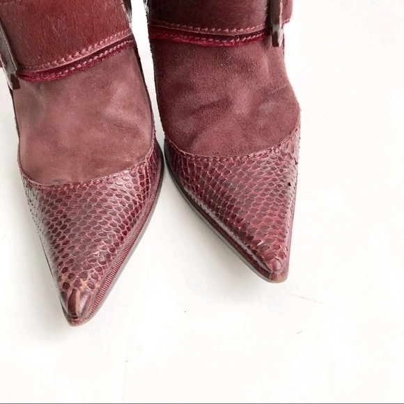 Claudio Merazzi Burgundy/Red Leather Point Toe Buckle Booties 35.5/5.5 Italy - Picture 10 of 12